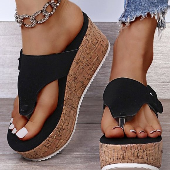 NANIYA - Black Buckle Platform Wedge Sandal – Women Size: 6.5 - Picture 3 of 6